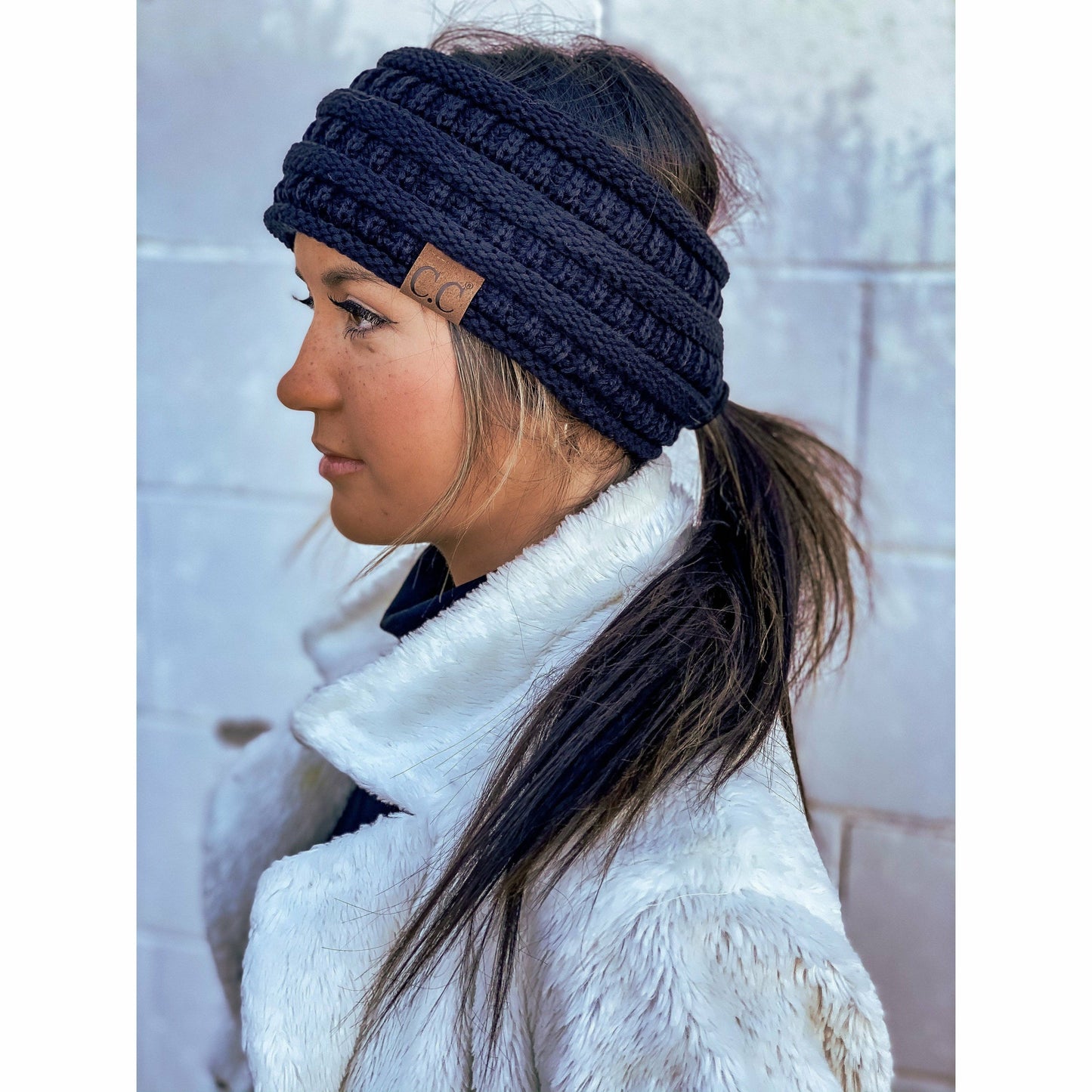 Solid Ribbed Ponytail Headband HB21: Lt. Grey