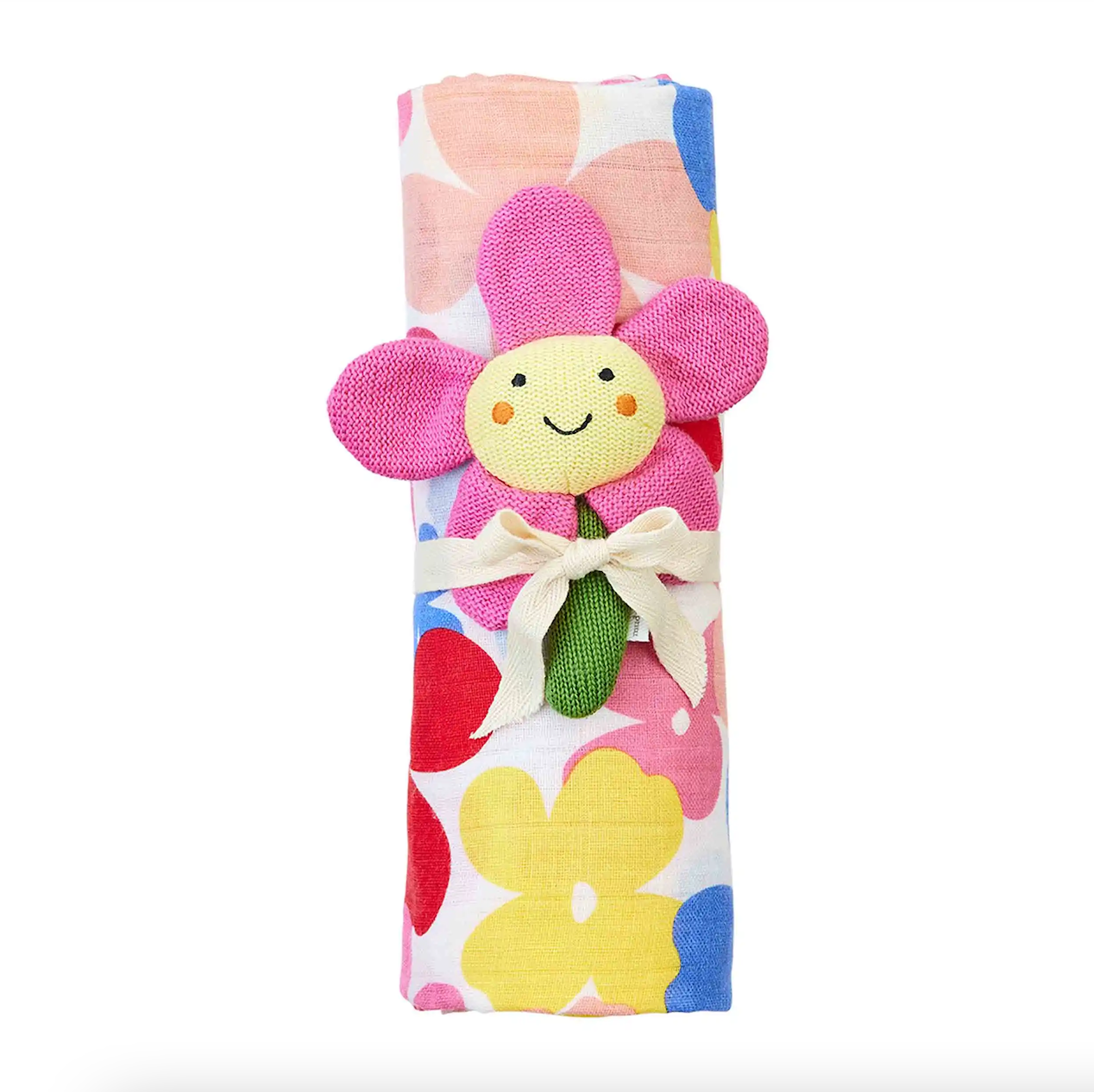 Floral Swaddle and Rattle Set