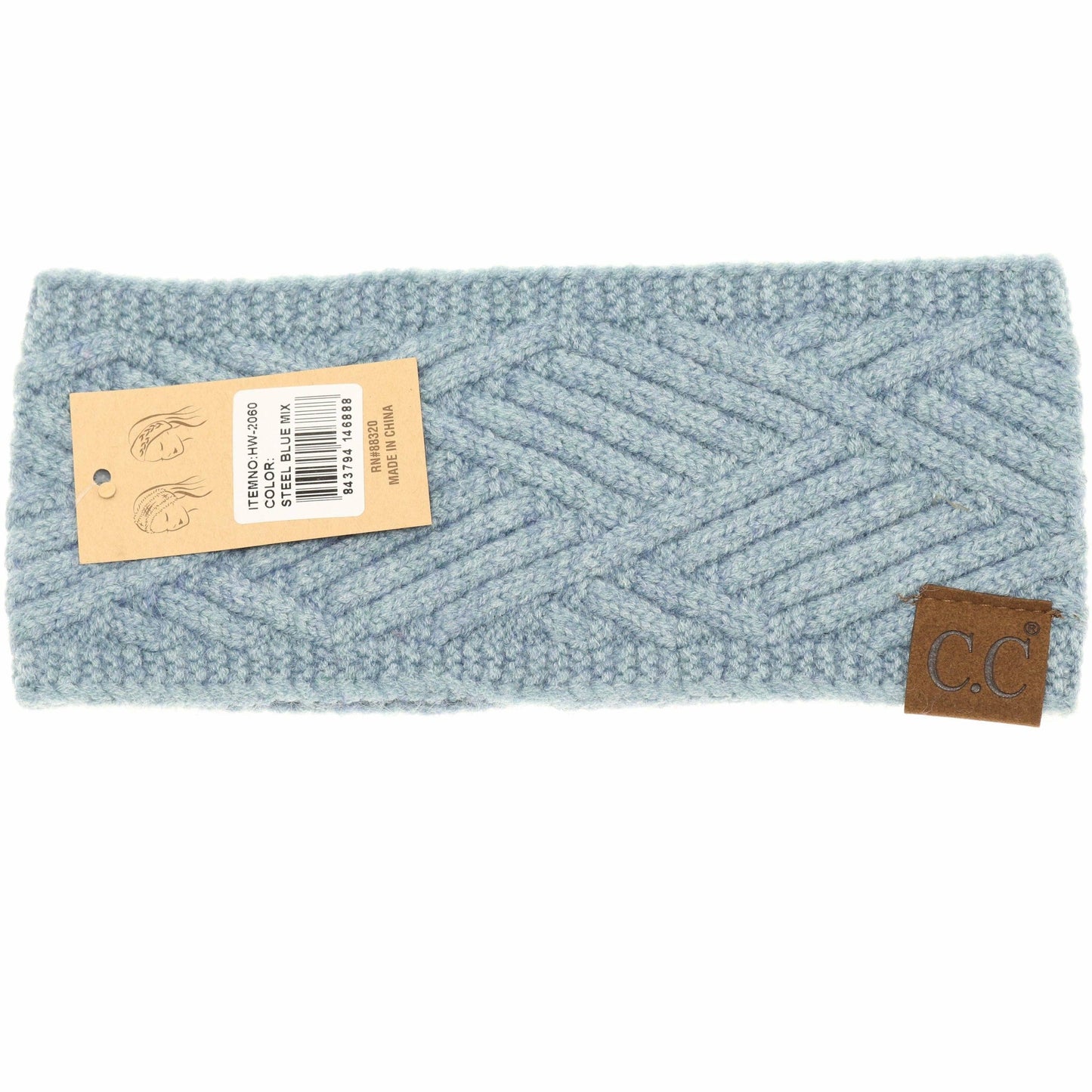 Diagonal Criss-Cross Patterned Fashion Headband for Women: Steel Blue Mix
