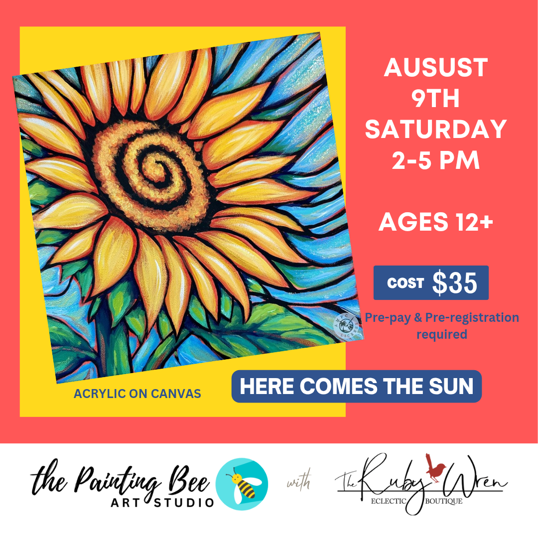 Here Comes the Sun with The Painting Bee Acrylic on Canvas Workshop, August 9th, 2-5pm