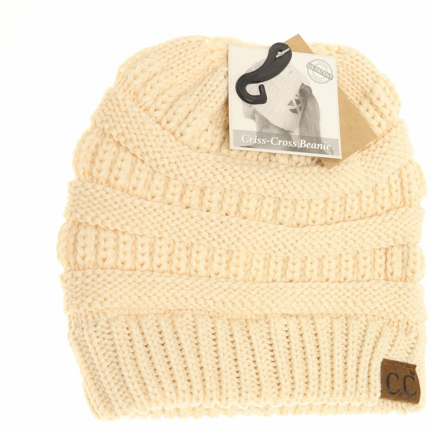 Criss-Cross Knit Beanie CCB1: Almond Oil