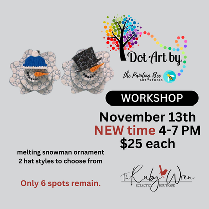 Dot Art Melting Snowman ornament November 13th, 4-7pm