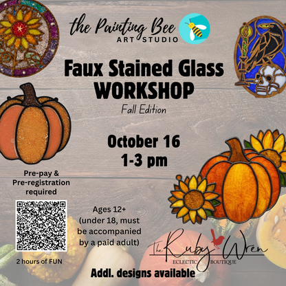Faux stained glass workshop October 16th, 1-3pm