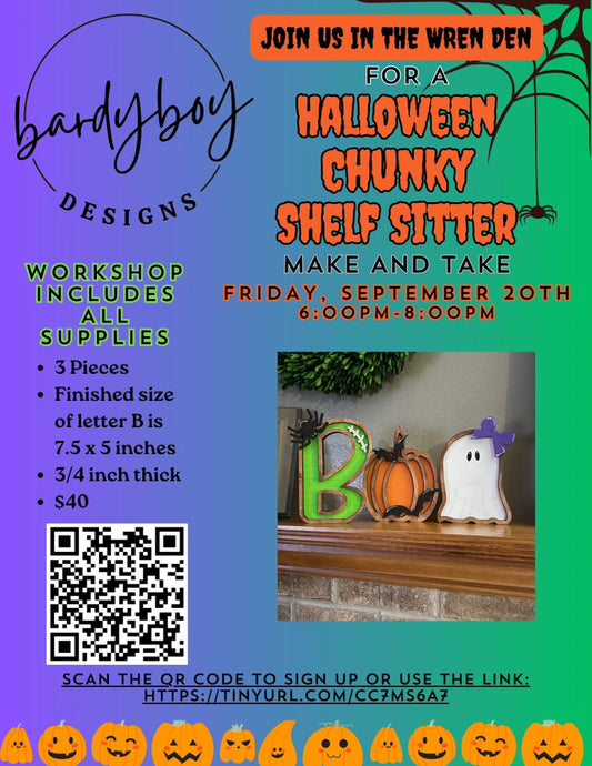 Halloween Chunky Shelf Sitter Workshop, Friday, September 20th, 6p-8p