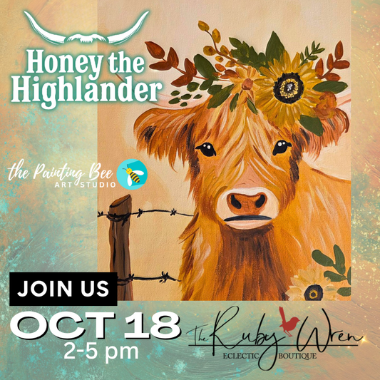 Honey the Highlander acrylic on canvas workshop October 18th, 2-5pm