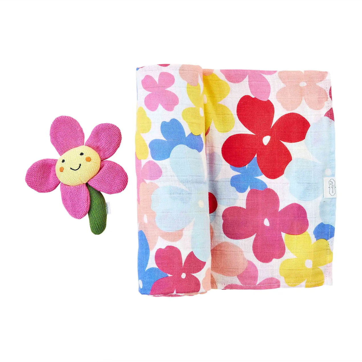 Floral Swaddle and Rattle Set